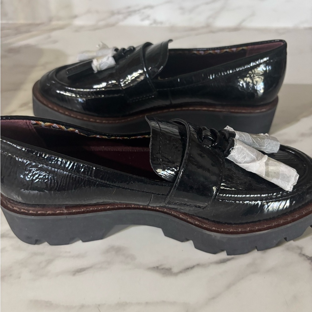 Franco Sarto Black Patent Tassel Lug Loafer - Picture 5 of 9